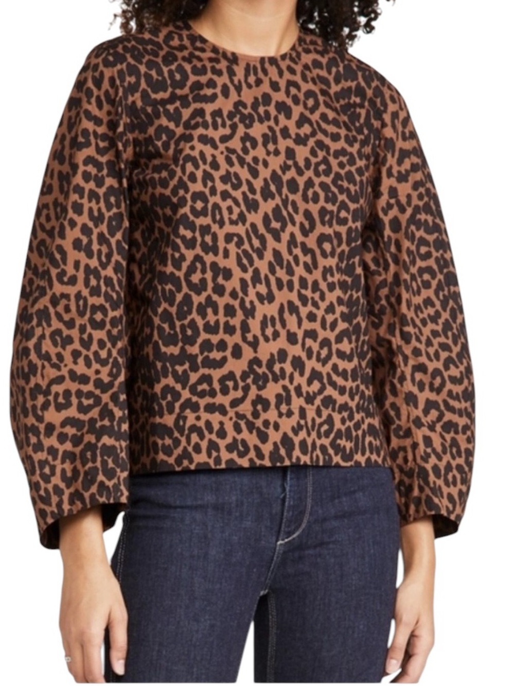 Ganni leopard print barrel sleeve poplin top size 36 US S excellent condition